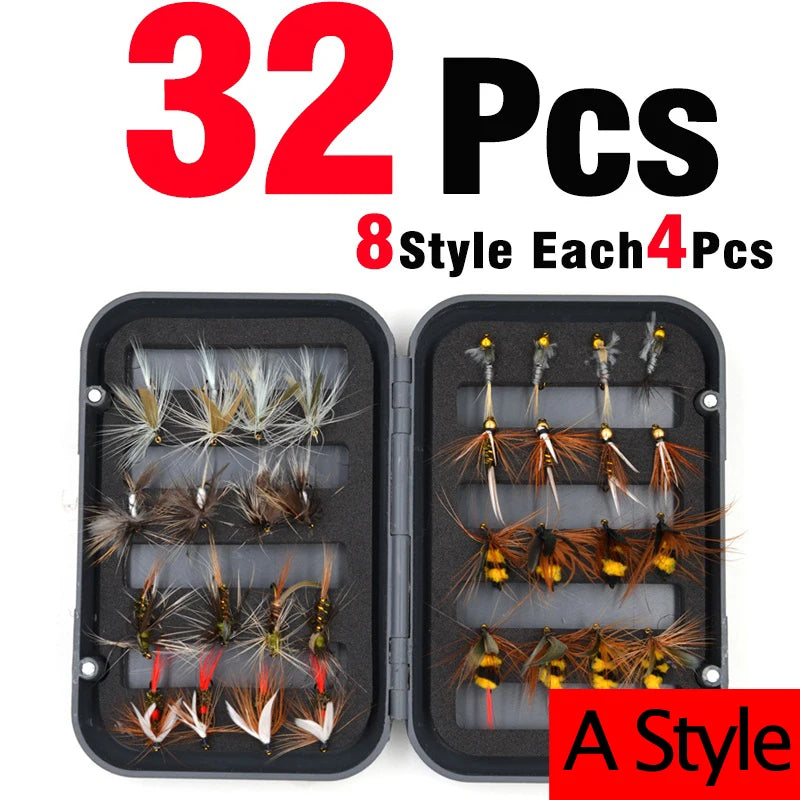 MNFT 32Pcs/Box Trout Nymph Fly Fishing Lure Dry/Wet Flies Nymphs Ice Fishing Lures Artificial Bait with Boxed