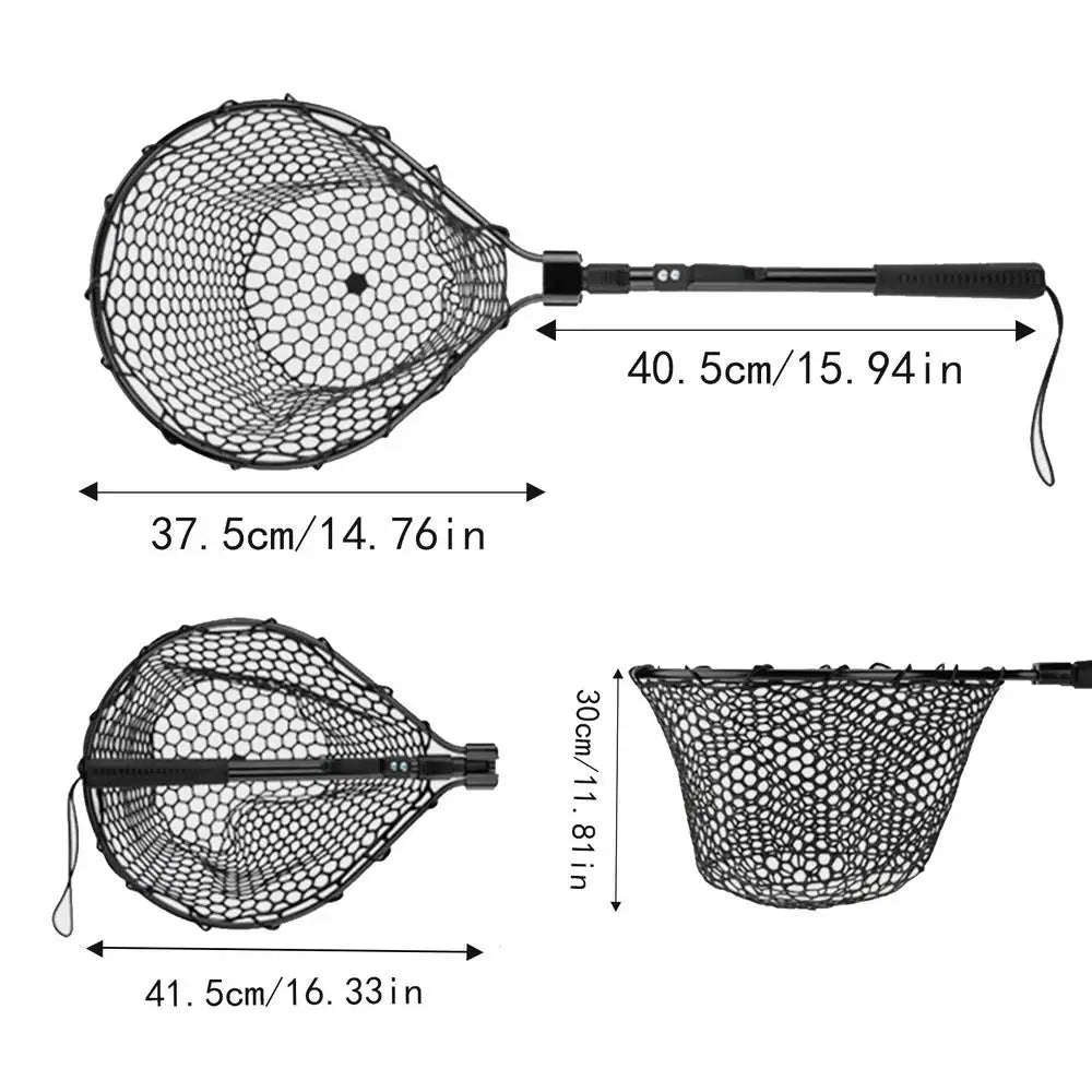 Telescoping Fishing Landing Net Folding Fishing Net With Handle Portable Silicone Mesh Fish Hand Net Fishing Gear Accessorie