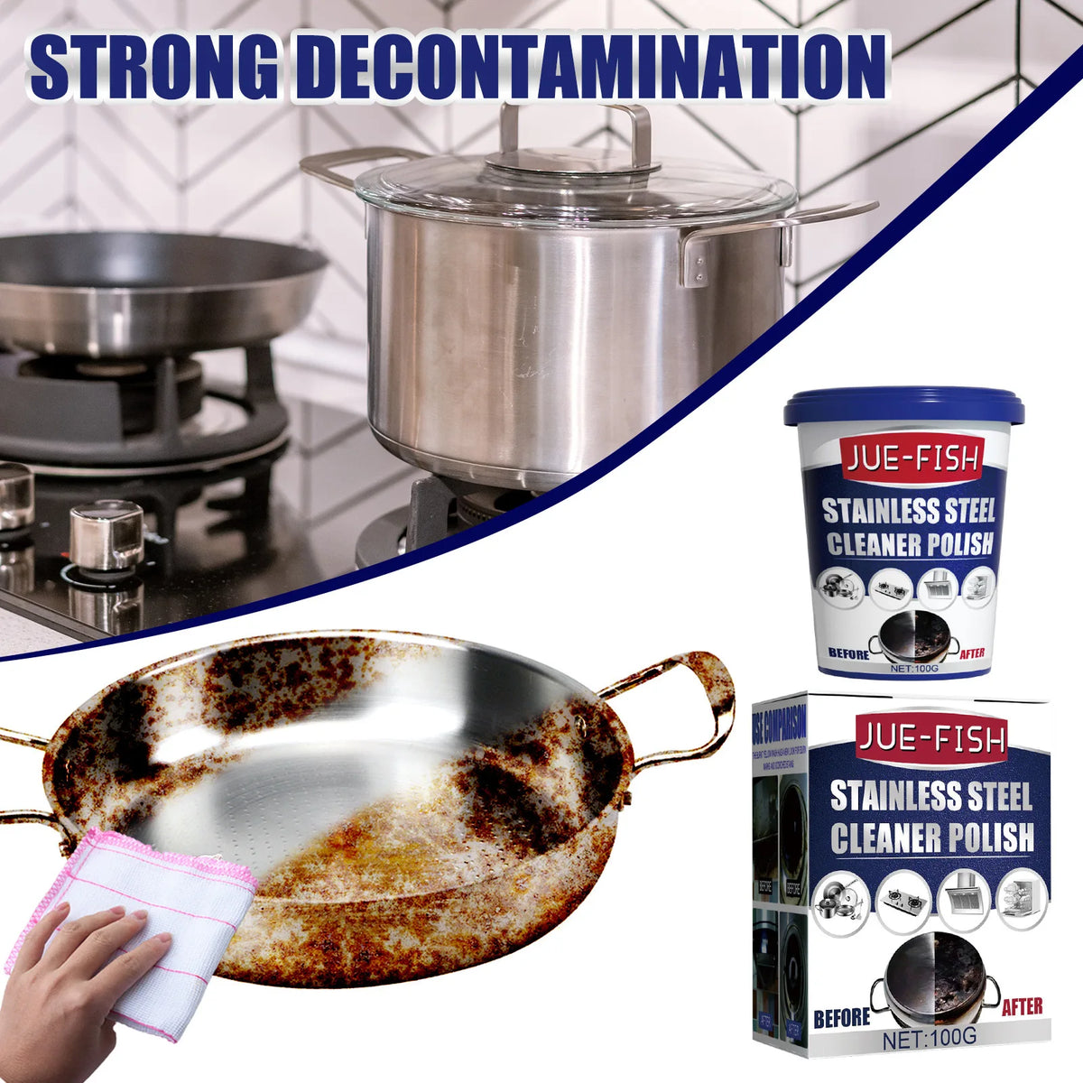 Stainless Steel Cleaner Oven Cookware Polishing Paste Grease Away Oil Stain Washing Pot Bottom Detergent Kitchen Cleaning Agent