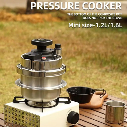 1.2L Pressure Cooking Pot Mini Pressure Cooker 304 Stainless Steel Portable Rice Cooker Outdoor Camping Pressure Cooker Cookware