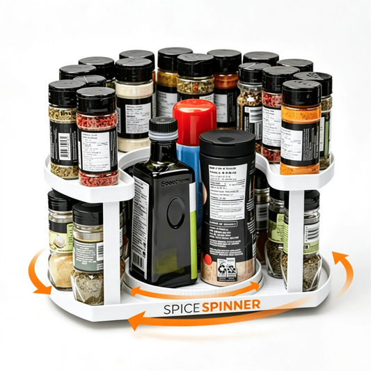 Two-Tier Rotating Spice Organizer With 4 Adjustable Heights, D-Shape Lazy Susan Storage Rack Holds Up To 40 Spice Bottles, Multi-Purpose Rotating Countertop Storage Shelf For Pantry Fridge Bathroom Craft Table